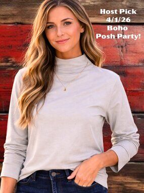 Free People Mock Neck Top Size S – Neutral Long Sleeve Lightweight Oversized